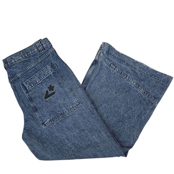Liquid Lagoon Y2K 90s Super Wide Leg Flared Medium Wash Skater Jeans 38/32